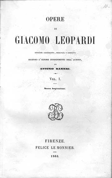 Frontespizio Canti, ed. Le Monnier, Firenze 1865