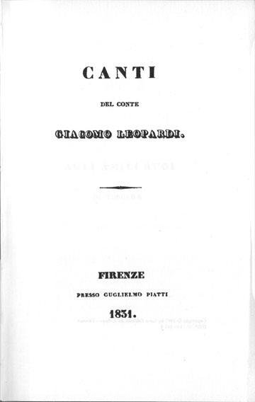 Frontespizio Canti, Firenze 1831